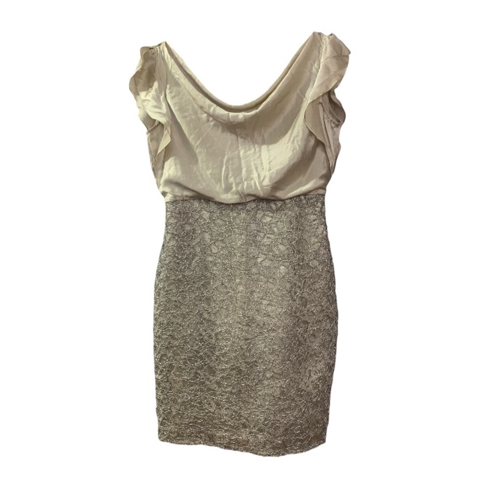Kay Unger New York NWOT 100% Silk Lace Dress Butterscotch 12 Metallic Cocktail